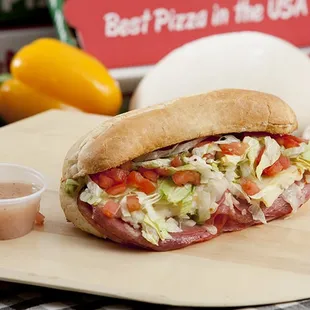 a sandwich on a cutting board