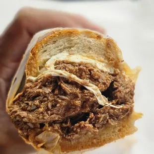 Steak pizzaiola sandwich.