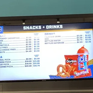 Snack bar menu