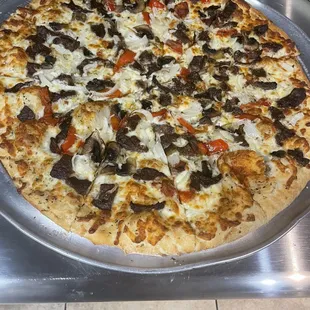 a pizza on a pan