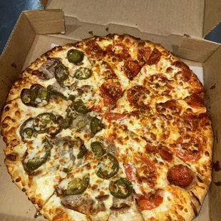 Half Pepperoni Half Sausage and Jalapeños