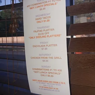 Their daily specials.