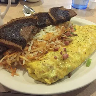 an omelet and toast