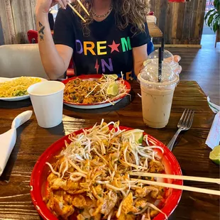 CLASSIC PAD // one chicken, one tofu  THAI ICE COFFEE &amp; THAI ICE GREEN TEA  Ramen noodles for my toddler