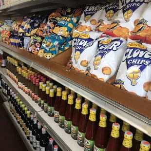 shelves of snacks and condiments