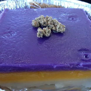 Sapin Sapin - sweet rice, sugar, coconut milk, jackfruit, ube yam &amp; coconut strings.