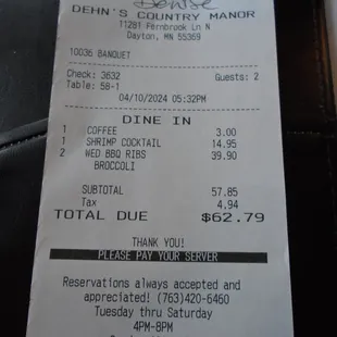 Final tab - dinner for 2.