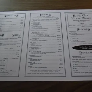 Front of the menu.
