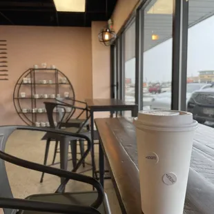 a cup of coffee on a table