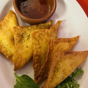 Crab Rangoon with a sweet and sour dipping sauce