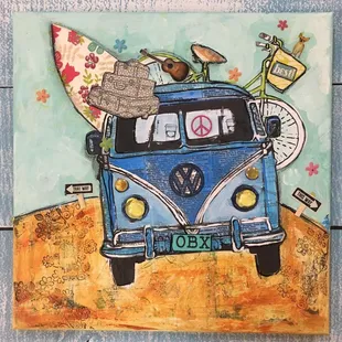 Woo hoo!  VW Bus - a classic Mixed Media art experience!