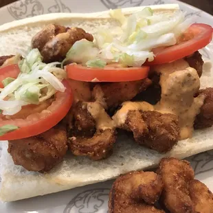 Shrimp po'boy sandwich