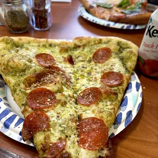Pepperoni with pesto sauce