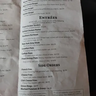 Burgers, Entrees, and Side Orders