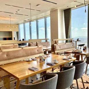 Dining area with half booth seating.