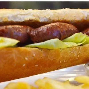 Homemade beef sausage sub