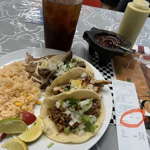 Carnitas, pastor and ribeye.