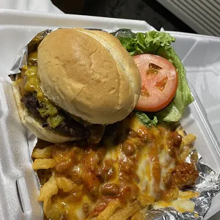 New Mexico Green Chile Cheese Burger