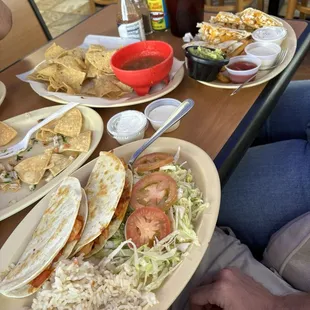 Chicken Quesadilla and Shrimp Tacos with Chipotle Sauce