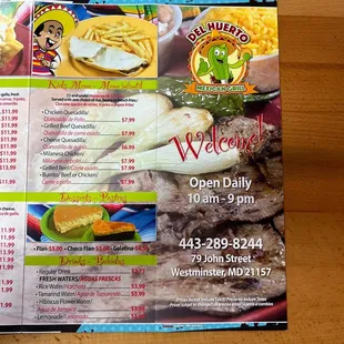 Kids Menu, Desserts, Drinks