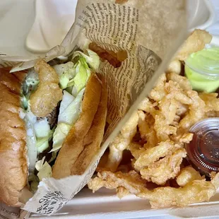 OG burger &amp; onion strings