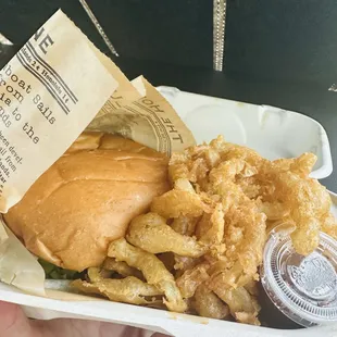 OG burger with onion strings