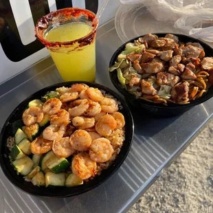 Shrimp hibachi bowl , steak and noodles &amp; a michiaqua  Best hibachi!!
