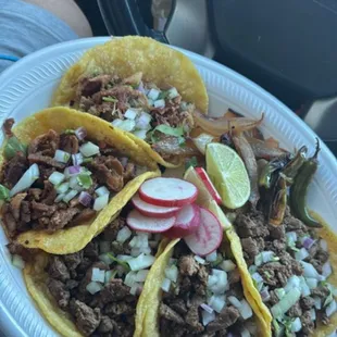 3steak tacos 1 pastor 1 carnitas