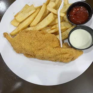 My son had this fried catfish was tasty loved the texture and flavor of the fish