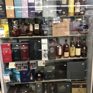 a display case full of liquor