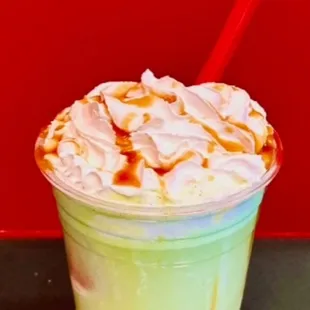 Yummy green apple carmal Italian floats. Many other flavors available