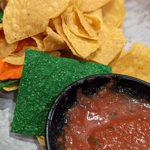 Warm tortilla chips and salsa