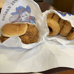 Smaller chicken fried steak sandwich supreme and onion rings