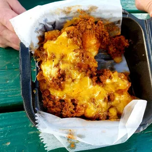Nasty chili cheese tots...and no fork