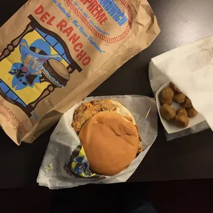 Steak Sandwich Supreme with side of fried okra.
