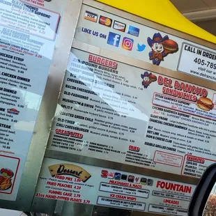 a menu for a fast food restaurant
