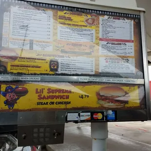a menu on the back of a truck