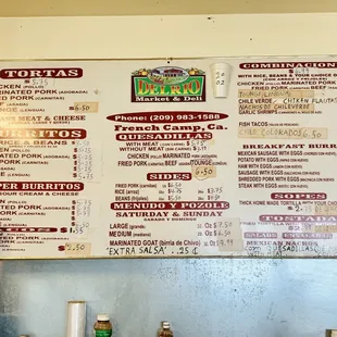 Menu as of 01/01/19
