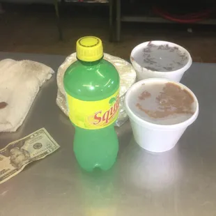 1/2 pound fat free barbacoa 1/2 pound beans 30 tortillas and a soda 15 dolla