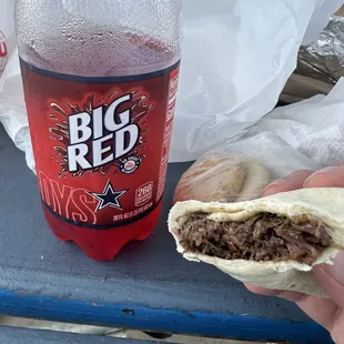 Big Red. Homemade flour tortilla. Barbacoa.