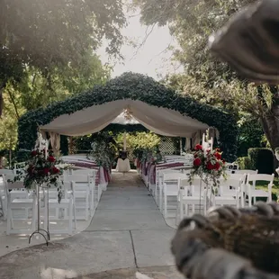 View of the ceremony space from the back, wedding 10/21/23