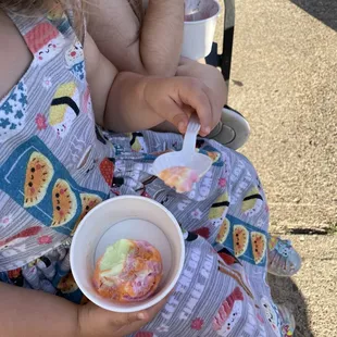 Kiddie scoop of Rainbow. And a handmade sushi dress.