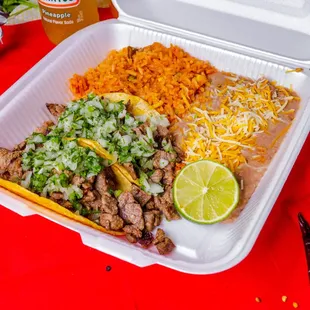 mexican food in a styrofoam container