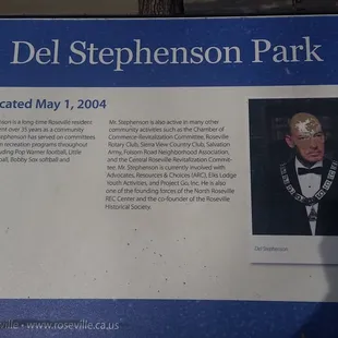 Del Stephenson Park dedicated to....