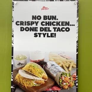no bun, crispy chicken, done del taco style
