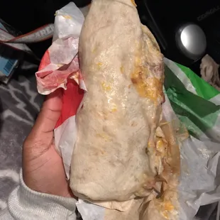 ordered a half-pound bean and cheese burrito bold and this is what I got... a disaster.