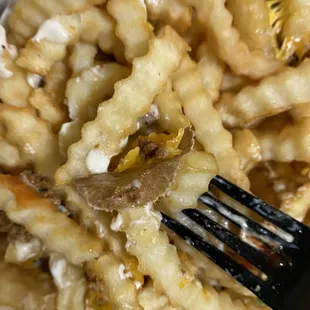 a plate of food with a fork