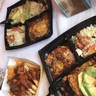 a variety of food items on a table