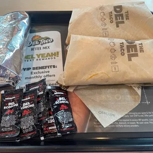 the contents of a meal on a tray