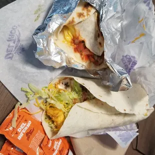 Egg n cheese toasted wrap. 8 layer veggie burrito.